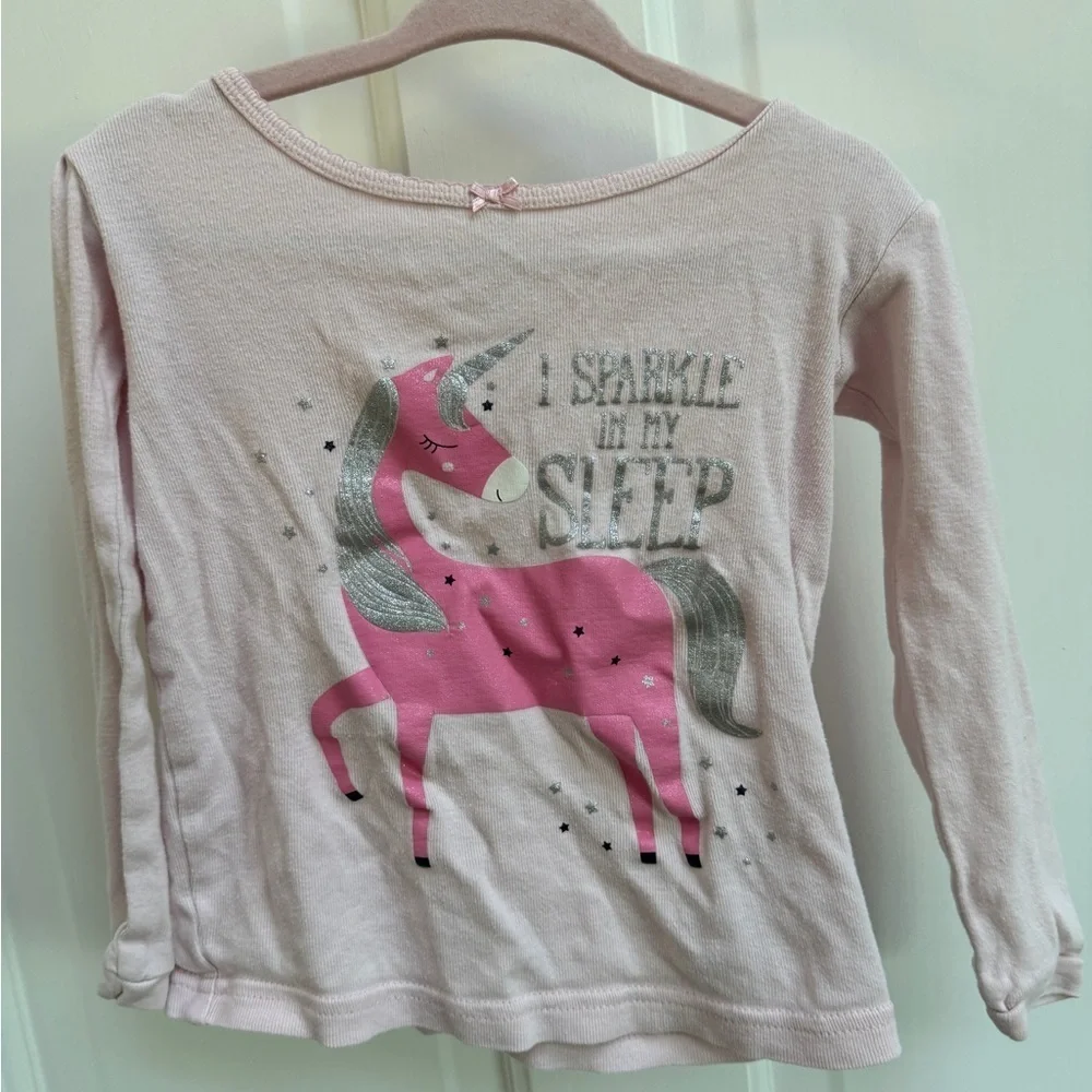 Carter’s 2T Girls Pink I Sparkle in My Sleep Unicorn Long Sleeve Pajama Top